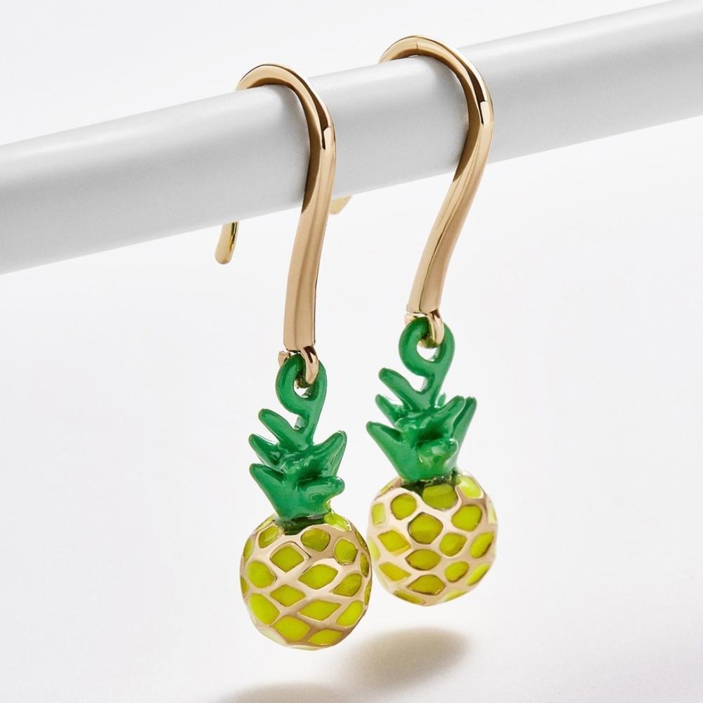 Anthropologie Enamel Pineapple Drop Earrings